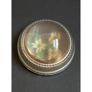 Vintage Floral Magnified Domed Glass Paperweight Dogwood Flower Desk Decor